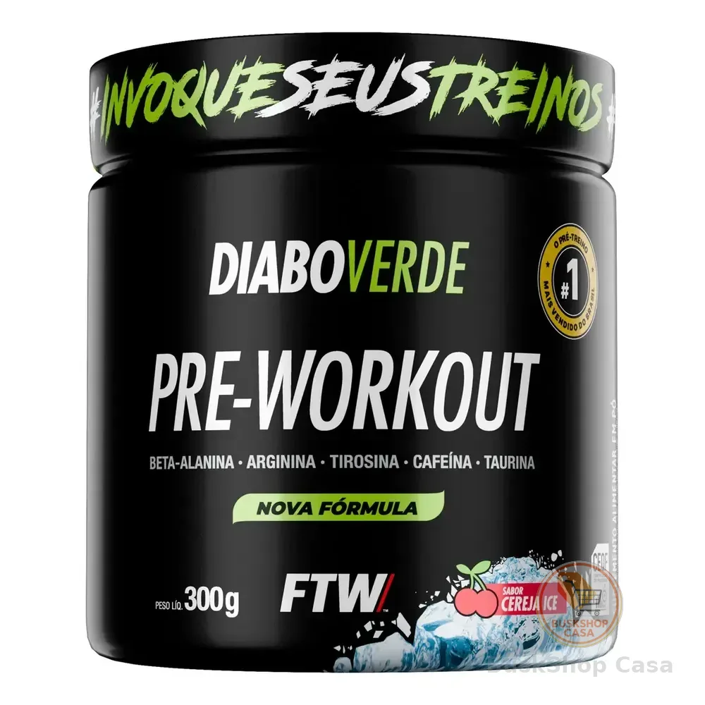 Pré Treino Pre Workout Diabo Verde Pote 300g Sabor Cereja Ice Ftw