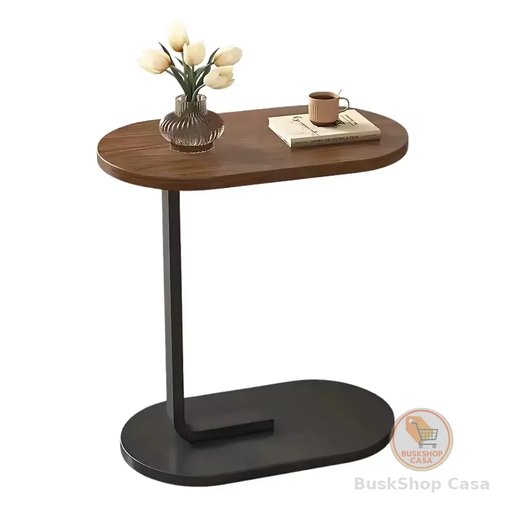 Mesa De Apoio Chocolate De Canto Lateral Notebook Café Para Sofá Cama Mdf Base Aço Decoração Multiuso Suporte Leitura