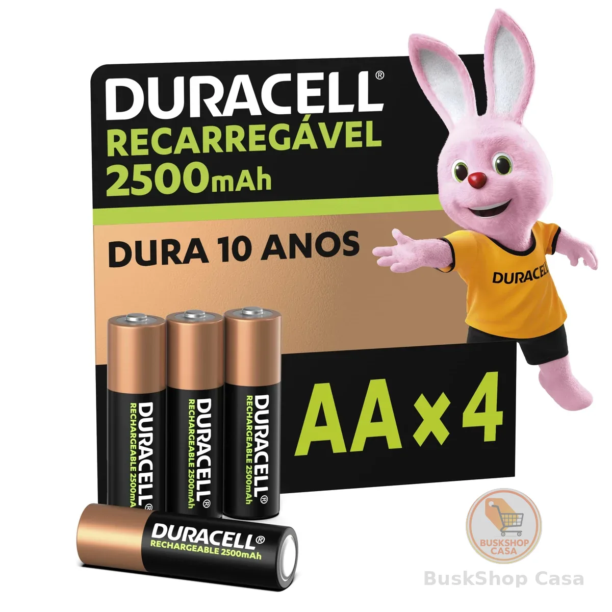 Duracell Pilha Recarregável AA 2500mAh Pequena Com 4 Unidades – Ideal para Controle Xbox™, Câmeras Digitais e Brinquedos de Alto Consumo