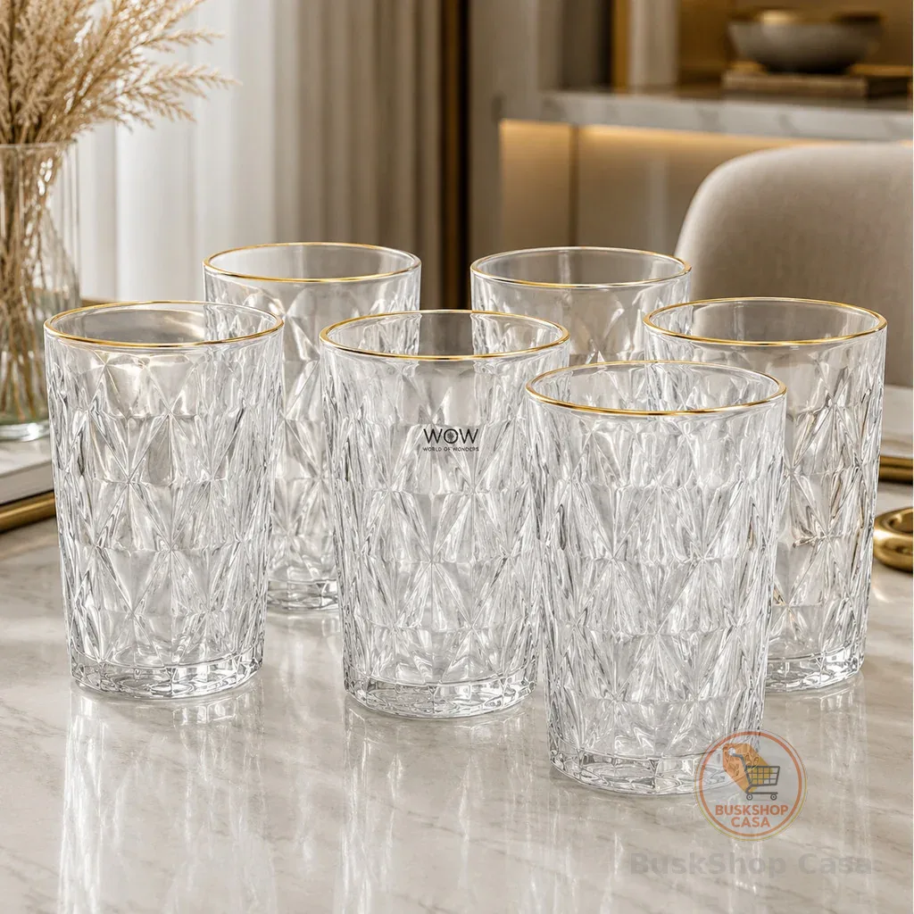 Jogo De Copos De Vidro Diamond Cristal 370ml 6 Peças