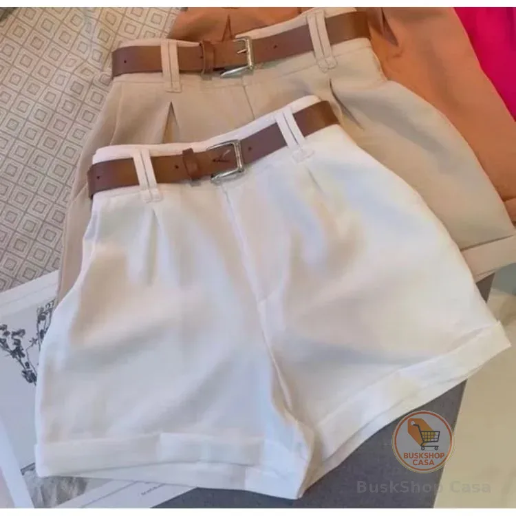 Short Feminino Alfaiataria Social com Cinto Cintura Alta PROMOÇÃO