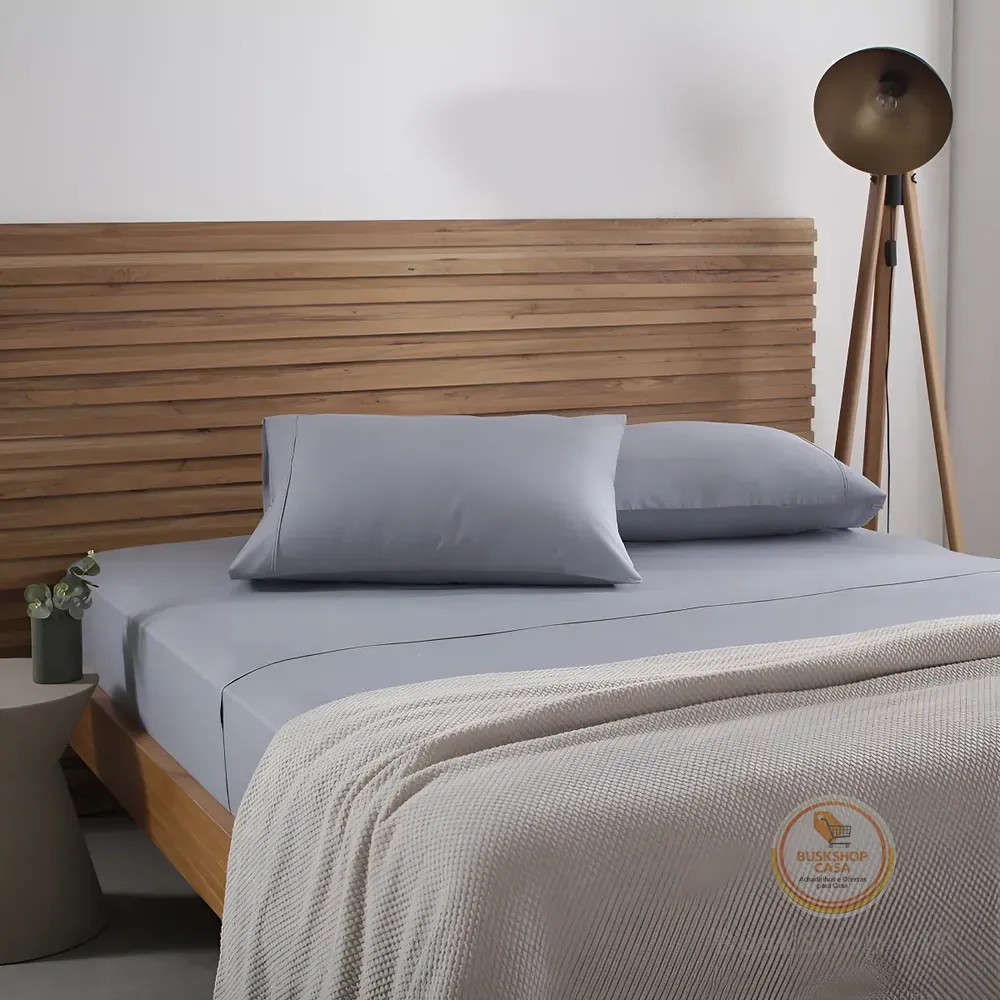 Jogo De Cama Super King Buddemeyer Cotton Essential Cor Azul-005