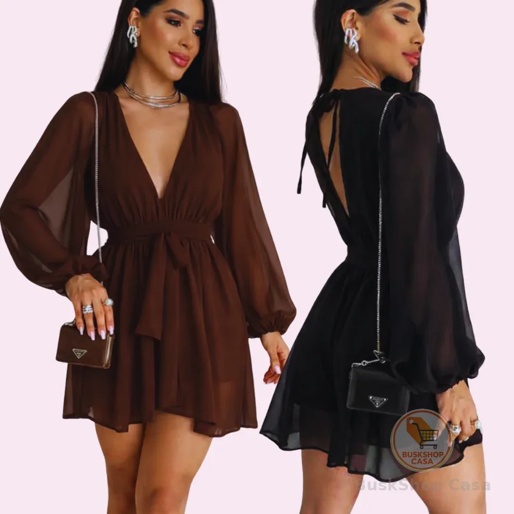 Vestido  Macaquinho Feminino Crepe Fluido Elegante Manga Longa Tamanho Único 36 ao 44