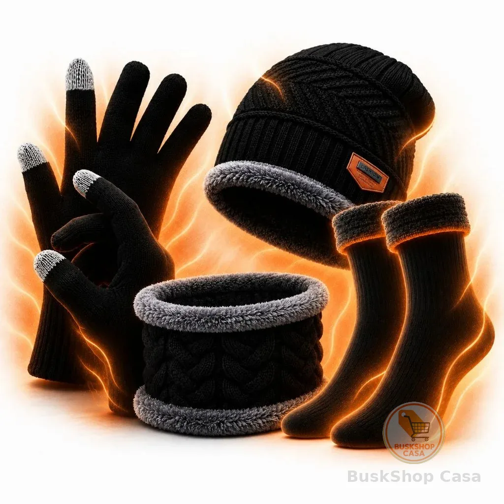 Kit Inverno Touca Gorro Forrado Cachecol + Luva + Meia Térmica Quente Frio Intenso Unissex