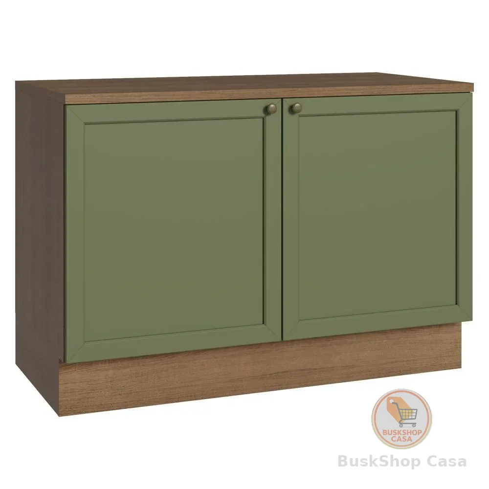 Balcão de Cozinha 120 cm 2 Portas Rustic/Verde Vik Madesa