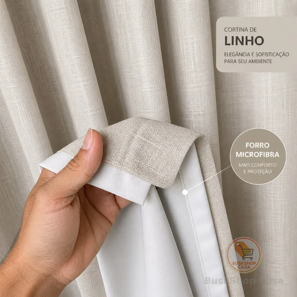 Cortina Sala e Quarto Linho com Forro Microfibra Premium de Luxo