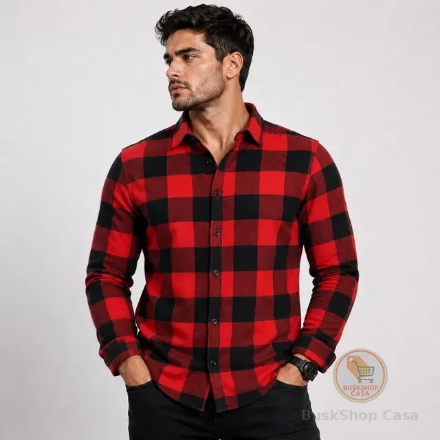 Camisa Xadrez Flanelada Manga Longa Masculina Grossa Social