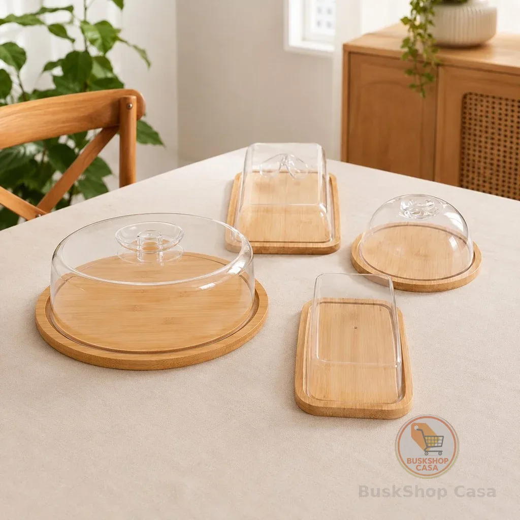 Kit Mesa Posta de Bambu – Queijeira + Manteigueira + Boleira + Porta-Frios | Ideal para Café da Manhã