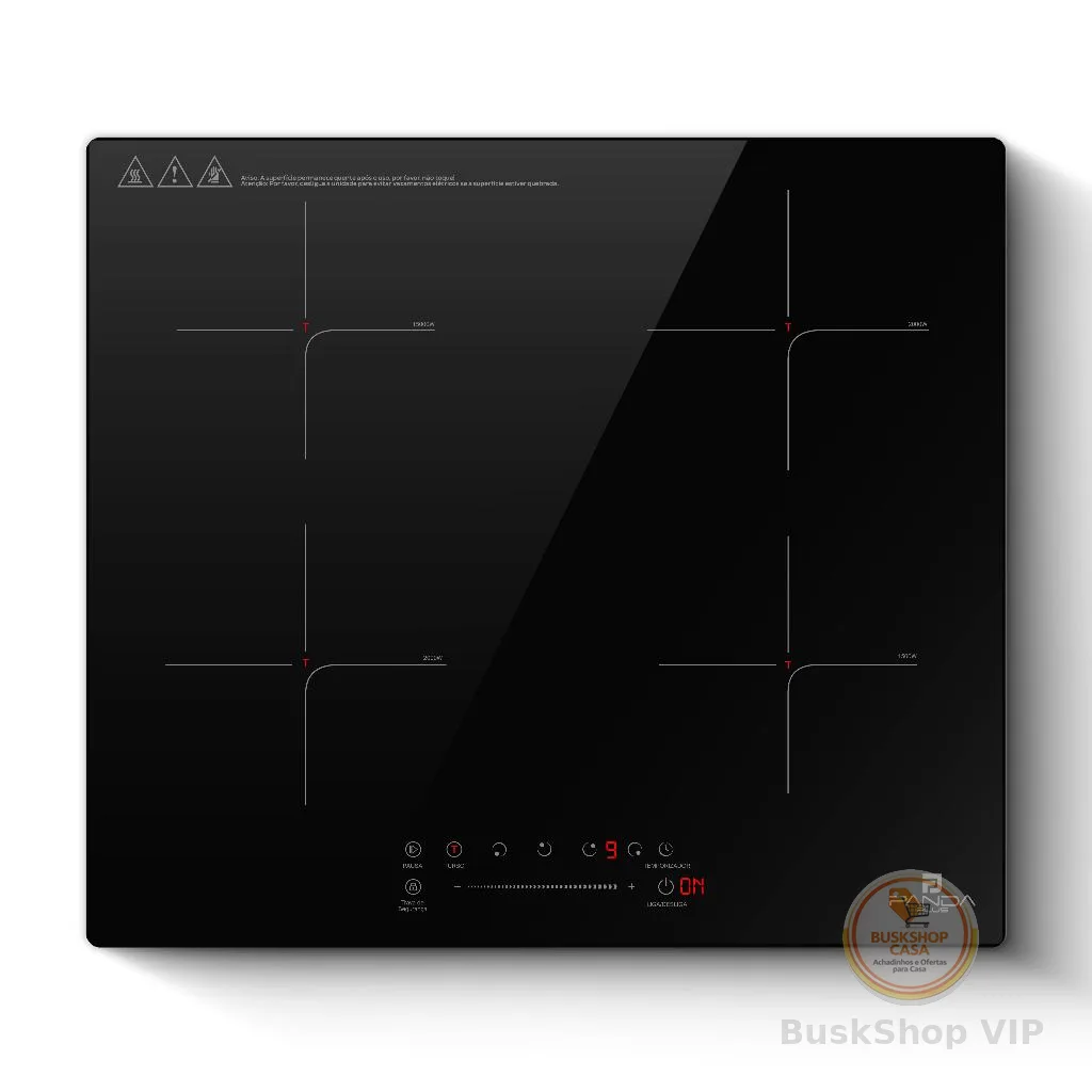 Cooktop Indução 4 Bocas embutir Preto 220V Painel Touch Mesa Vitrocerâmica 7000W Panda Plus