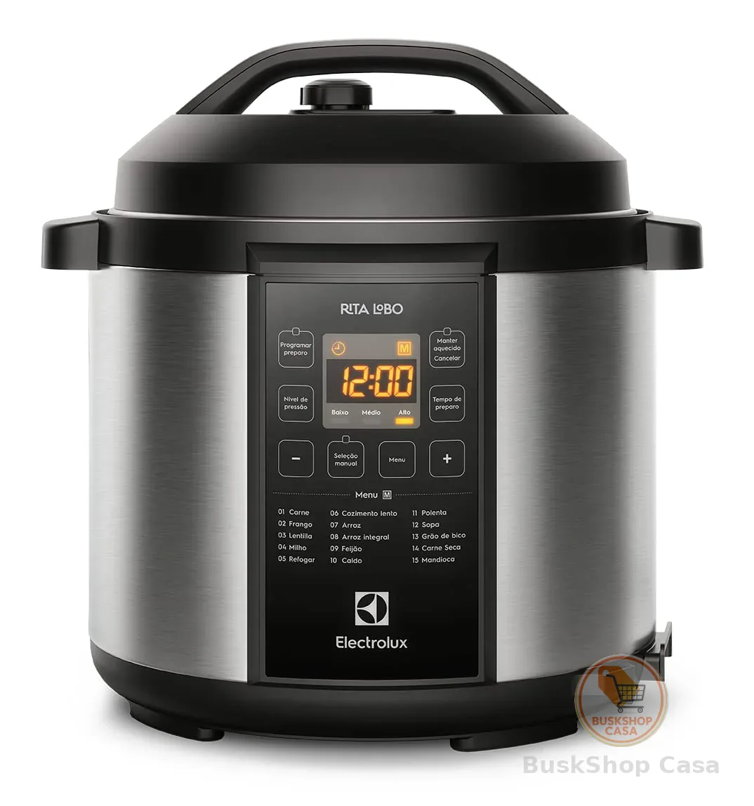 Electrolux Panela pressão elétrica Electrolux digital capacidade 6L silenciosa segura 10 travas segurança 15 receitas pré-programadas 3 níveis pressão PCC20 inox preto 127v por Rita Lobo