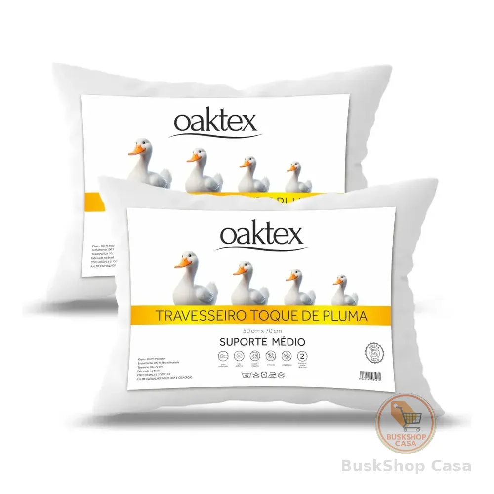 Kit 2 Travesseiros 70x50 Antialérgico Lavável Fibra Siliconada Toque De Pluma De Ganso Oaktex Cor Branco