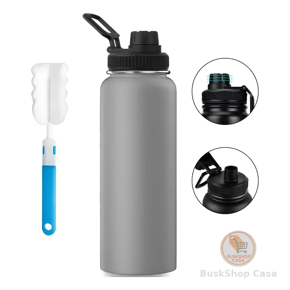 Garrafa Térmica Grande 1200ml Isolada A Vácuo Água Gelada Esporte E Café Cinza