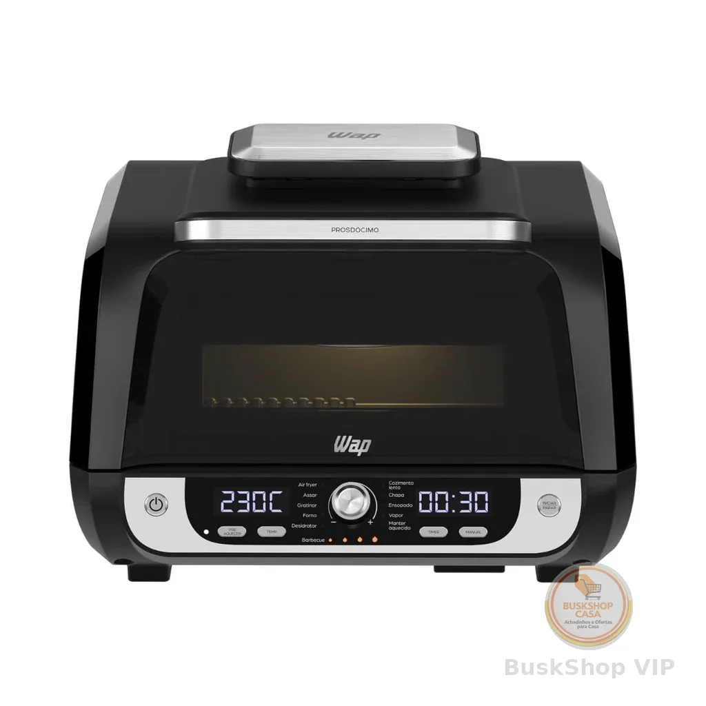Fritadeira Elétrica sem Óleo Air Fryer 12 em 1 WAP 1800W Barbecue 10L digital Preta com Acessórios