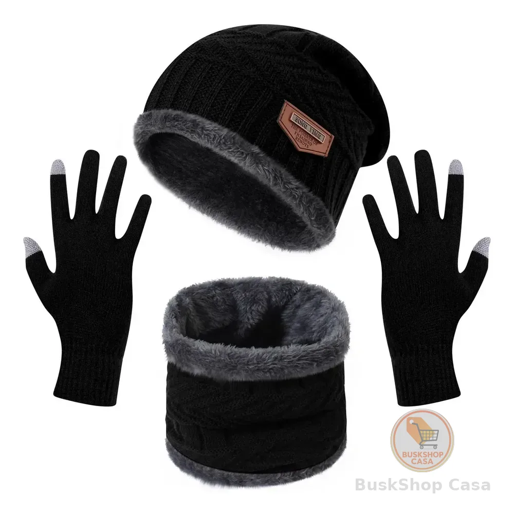 Kit De Frio Touca Gorro Luva Cachecol Meia Térmica Quente Preto Un