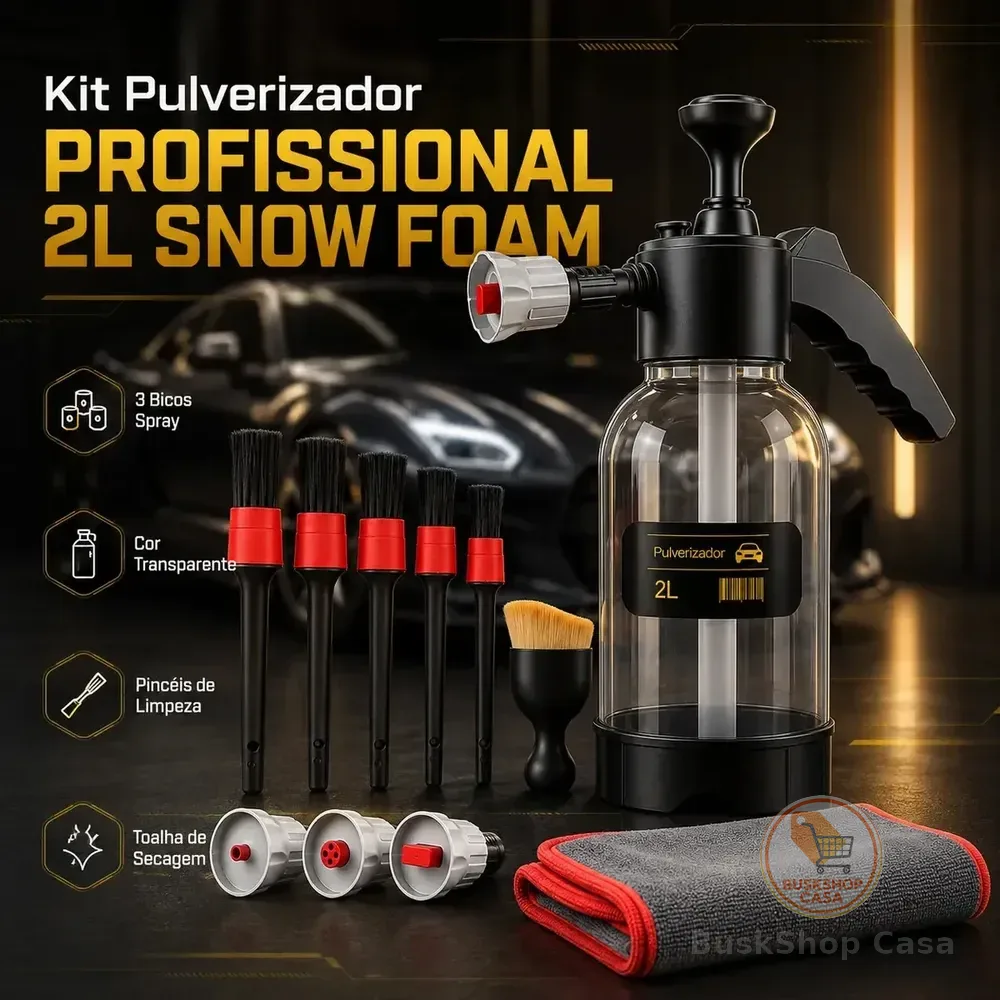 Kit Pulverizador Profissional 2l Snow Foam Potente Com 3 Bicos Spray Cor Transparente + Pincel De Detallado E Toalha De Secagem