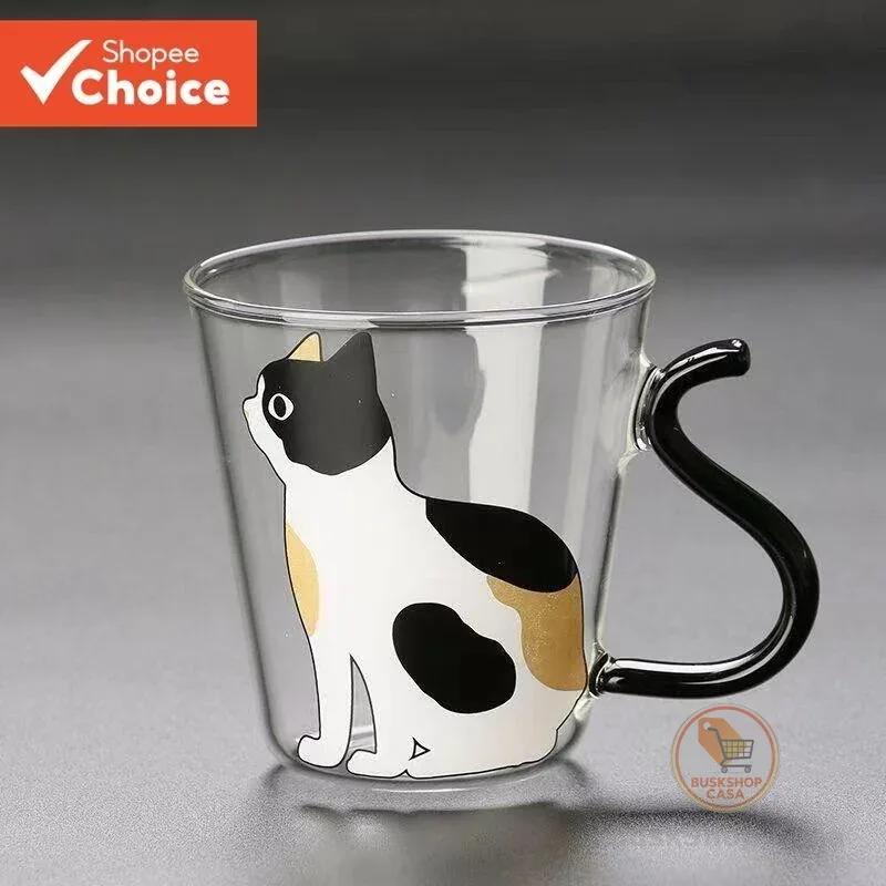 Um copo de vidro para gatos, resistente ao calor, resistente ao frio, caneca criativa, novidade, copo de gato, 260ml/8.8