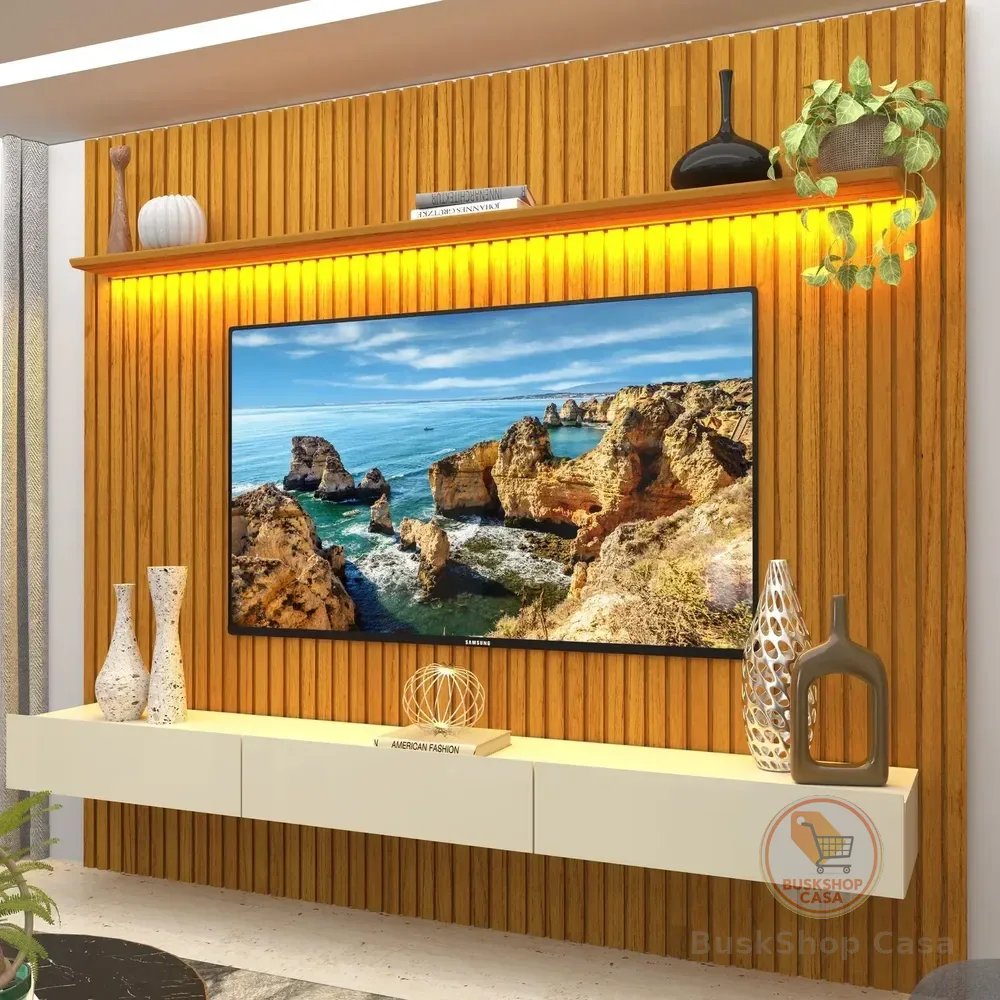 Estante Home Ripada Para Tv Até 85 Polegadas Com Led If Naturale/off White