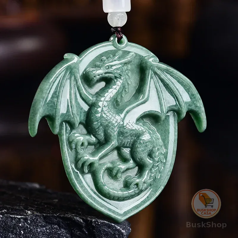 Colar com Pingente de Dragão em Jadeíta Natural Birmanesa, Amuleto Esculpido em Pedra Preciosa, Joia de Jade Genuíno de Luxo Vintage, Presentes para Mulheres