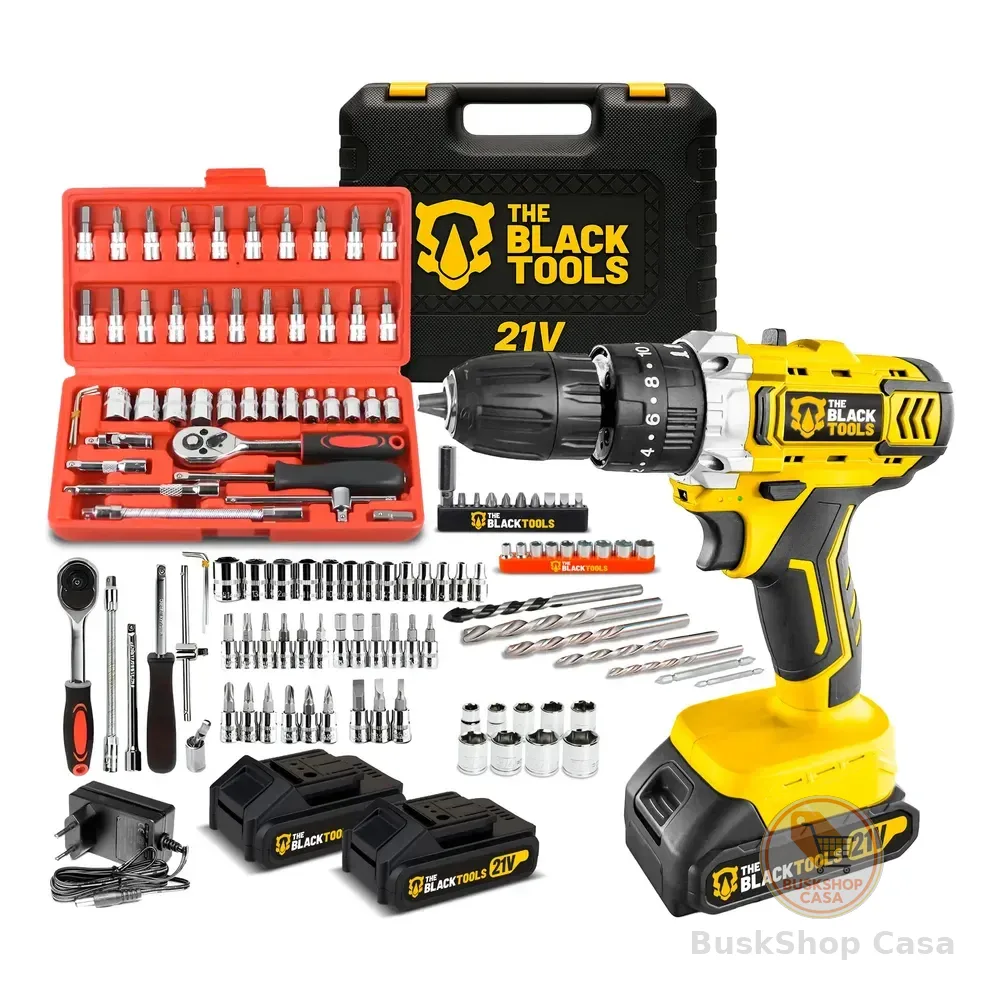 Furadeira Parafusadeira De Impacto 2 Baterias 21v + 46 Peças Amarelo 110v/220v 60hz