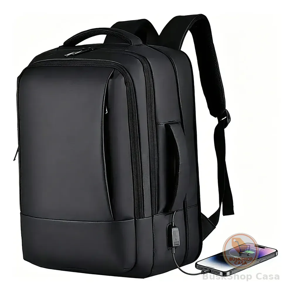 Mochila Dos Homens Com Faixa Impermeável Para Expansão Preto Liso