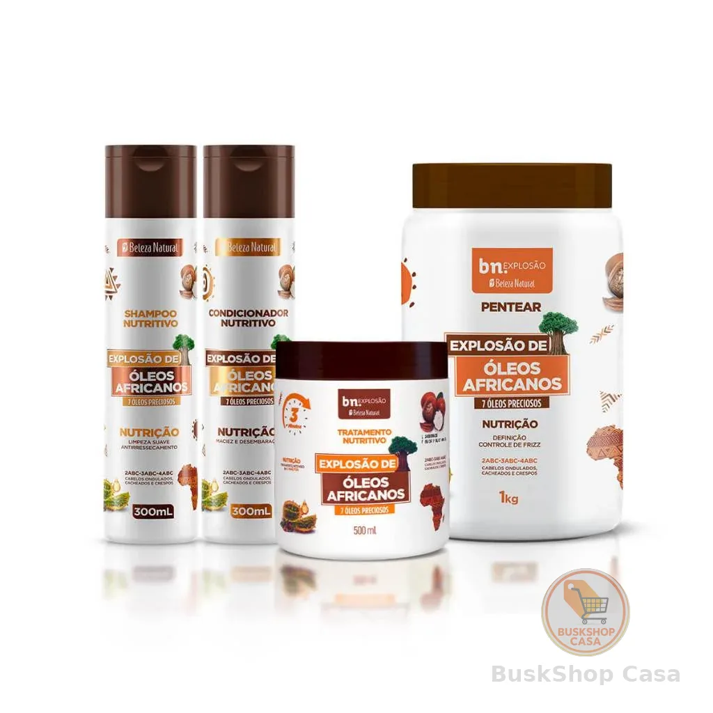 Kit Explosão de Óleos Africanos (Shampoo, Condicionador, Máscara, Creme de Pentear)