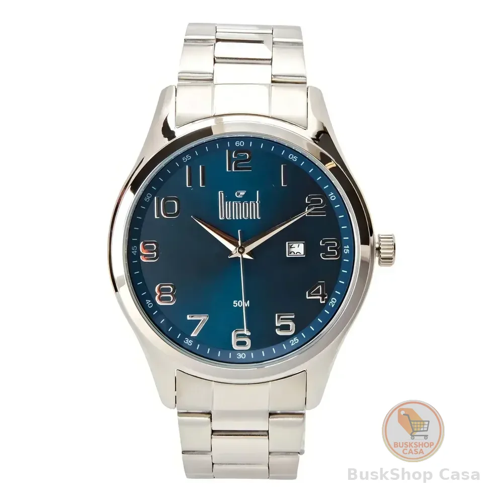 Relógio Analógico Berlim Prata E Azul Masculino Dumont Prata Preto