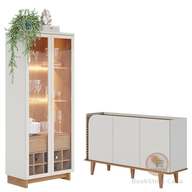 Cristaleira Guanabara Off White Freijó com Aparador Buffet Jurerê Off White Matte Freijó - Colibri