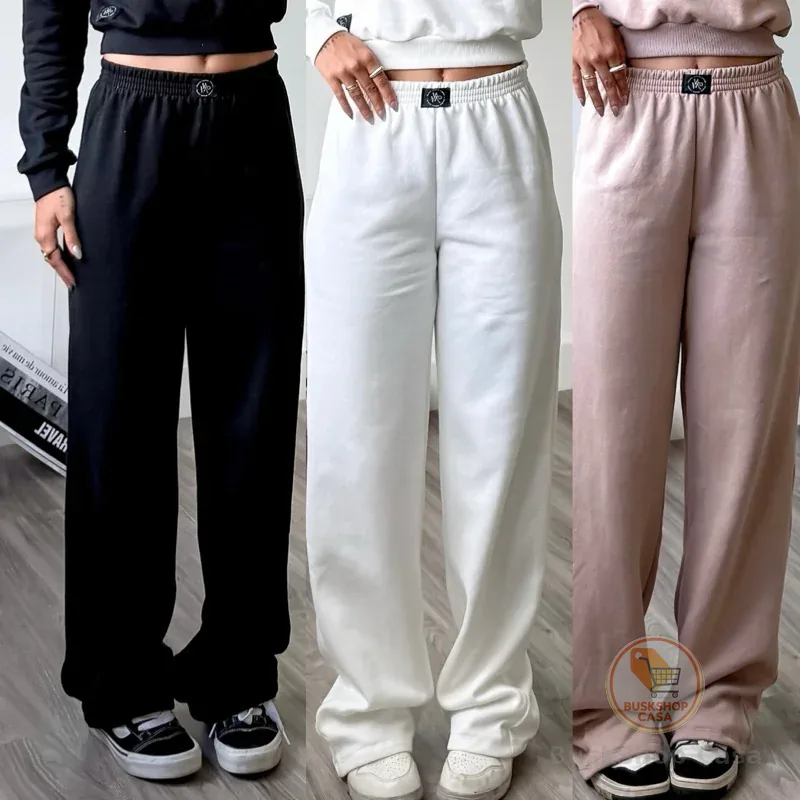 kit 2 calça feminina pantalona calça wide leg calça de frio feminina moletom feminino conjunto moletom feminino