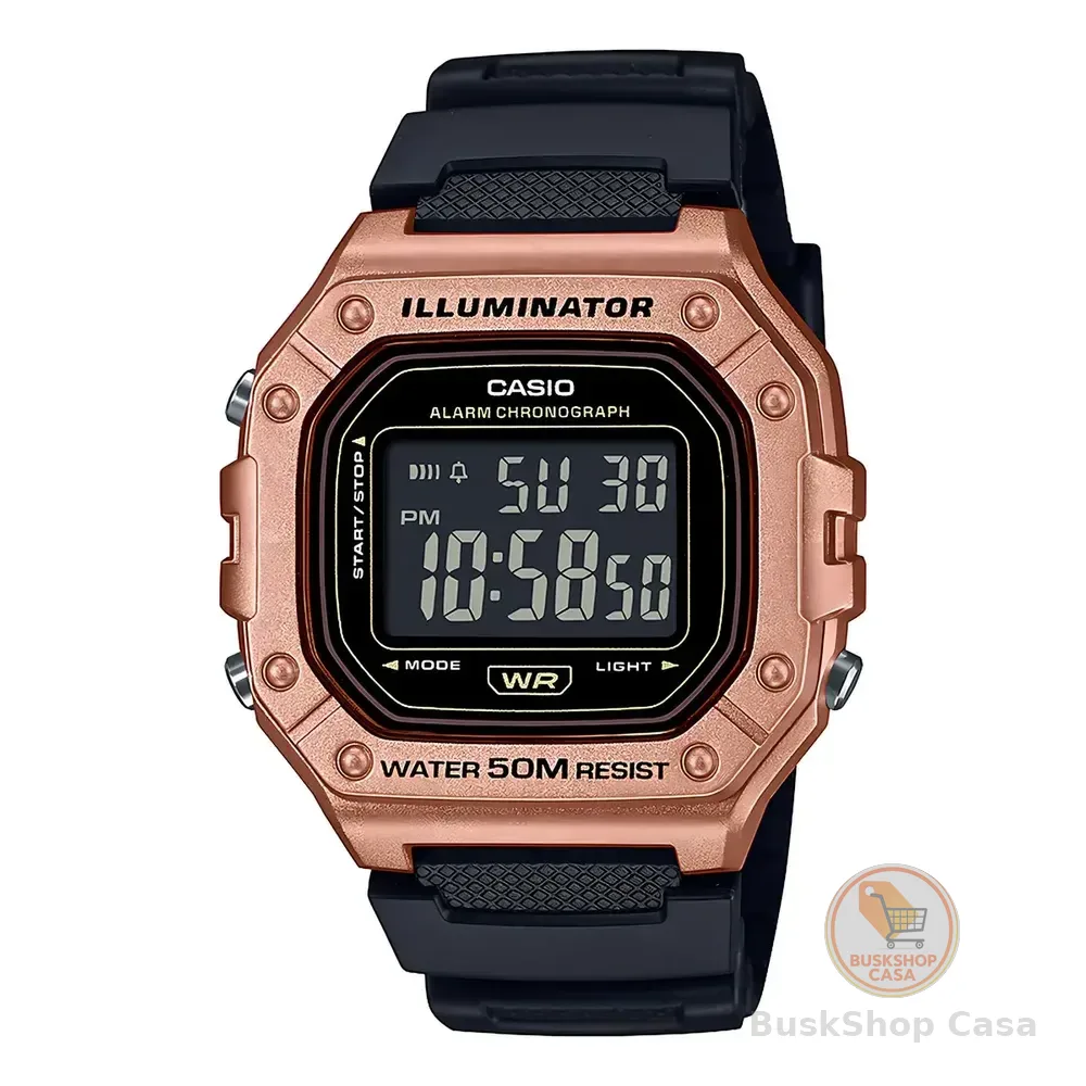 Relógio Casio Masculino Digital Quadrado W-218hm-5bvdf Preto Ouro-rosa