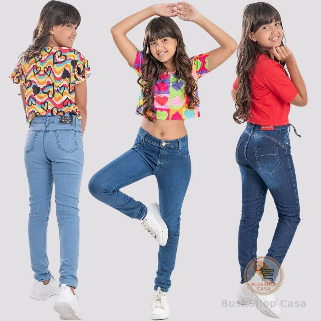 Kit calça jeans feminina elastano skinny bolsos combo juvenil 10 à 16 anos