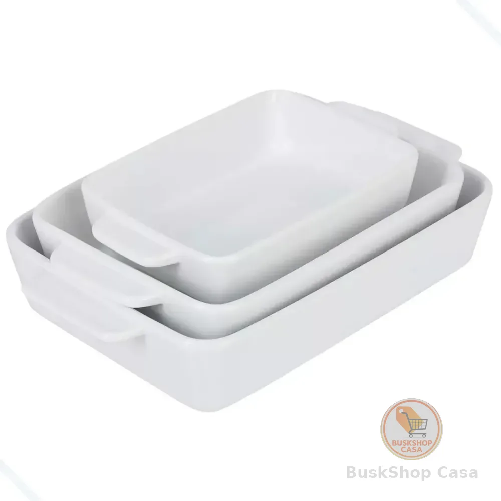 Kit Assadeira Cerâmica Retangular Branca 3 Peças Travessa Branco