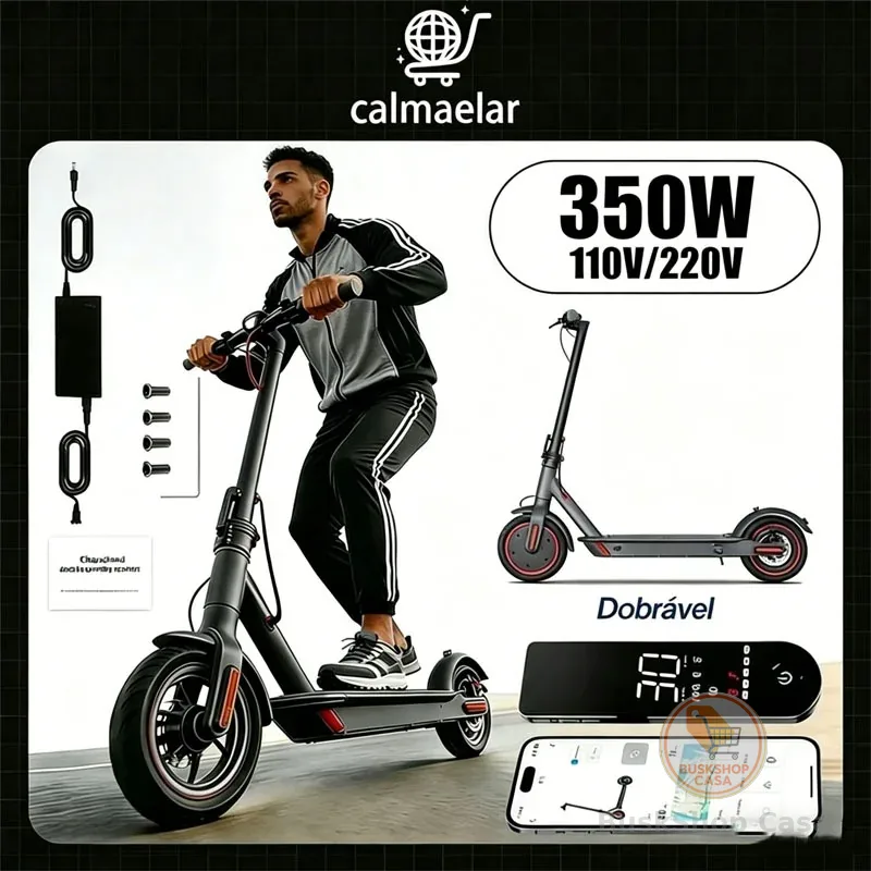 Scooter Eletrica Patinete Eletrico Dobrável Capacidade de App Bluetooth 350W E Luz LED Sinalização