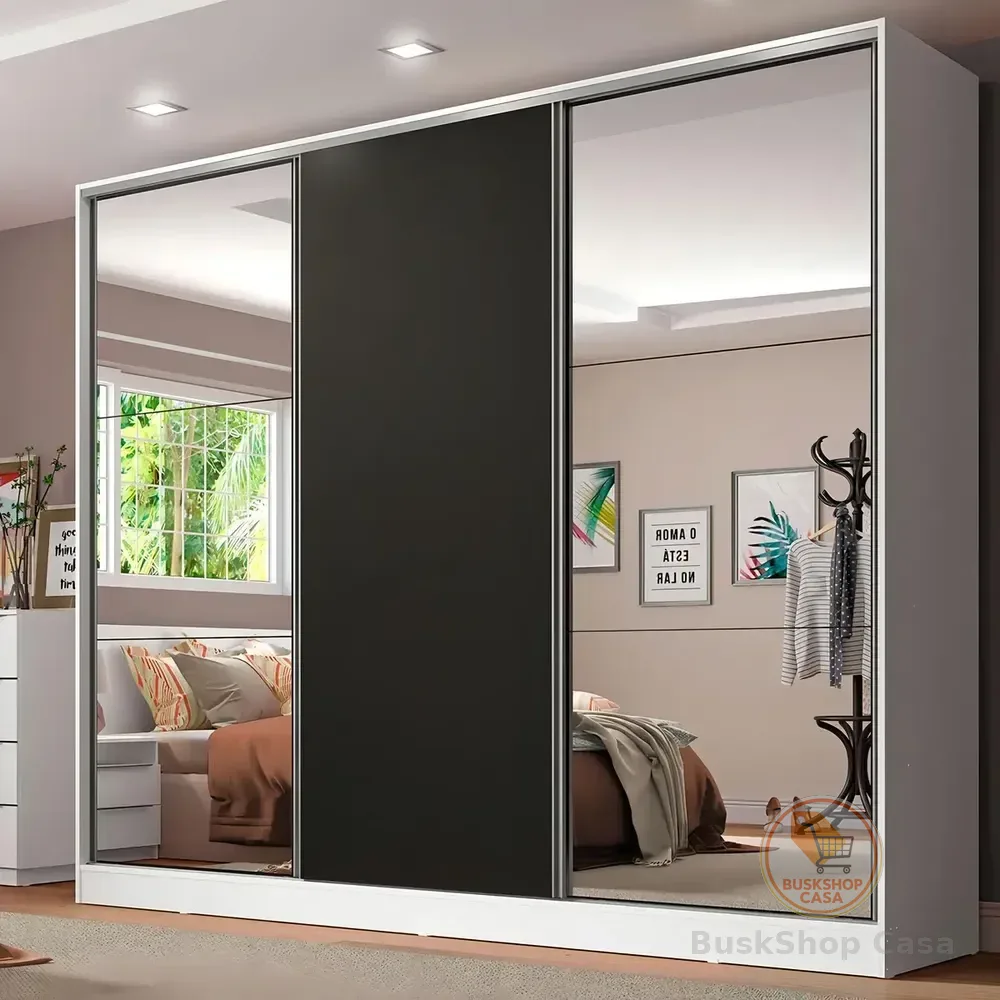 Guarda Roupa Casal Mdf Madesa Royale Correr C Espelhos Bp Cor Branco/preto