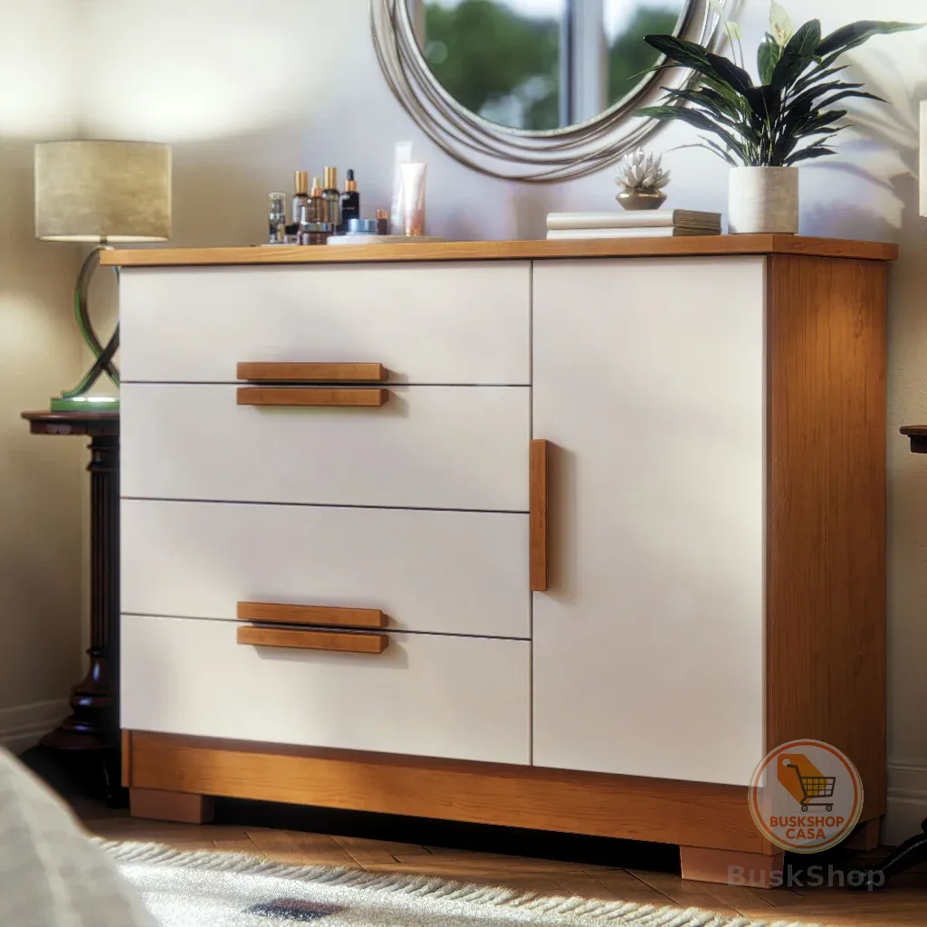Cômoda Sapateira Com 4 Gavetas E 1 Porta Para Quarto De Casal Grande Organizador De Roupas Em MDF