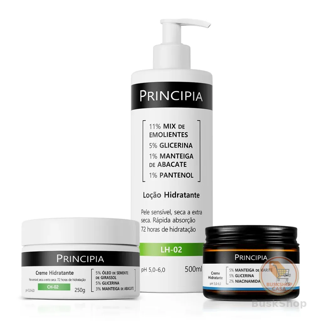 Principia Kit Trio Hidratação c/ Creme Hidratante Facial CH-01 + Loção Hidratante LH-02 500 ML + Creme Hidratante CH-02