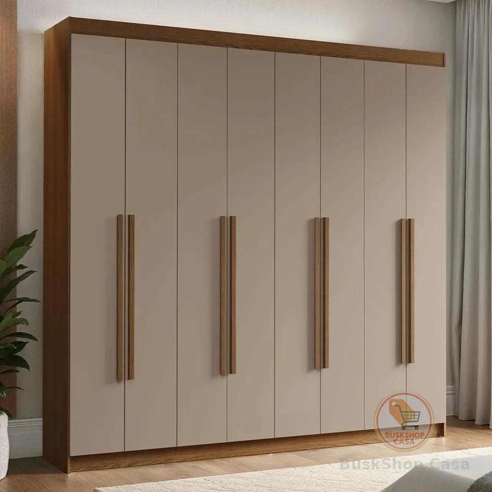 Guarda-Roupa Casal 8 Portas Batentes Rustic/Crema/Rustic Venus Madesa