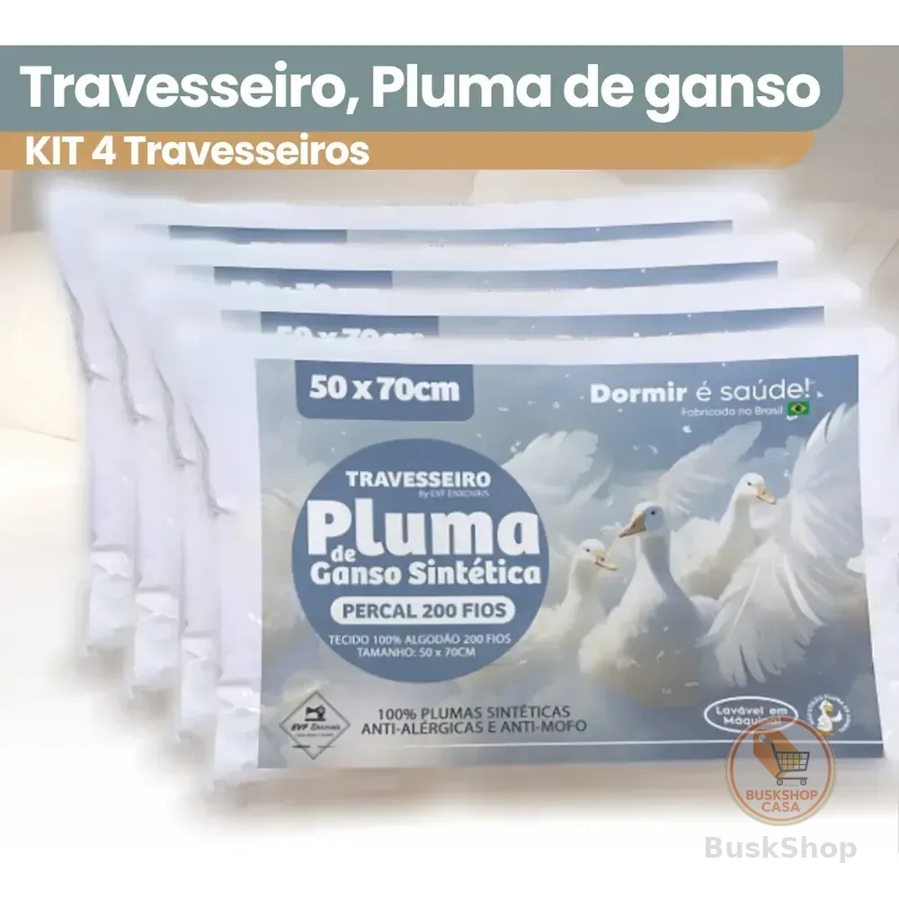 Kit 4 Travesseiro De Pluma De Ganso Sintética Super Macio Premium Antialérgico Conforto Extra Hotel Luxo - Cor Branco
