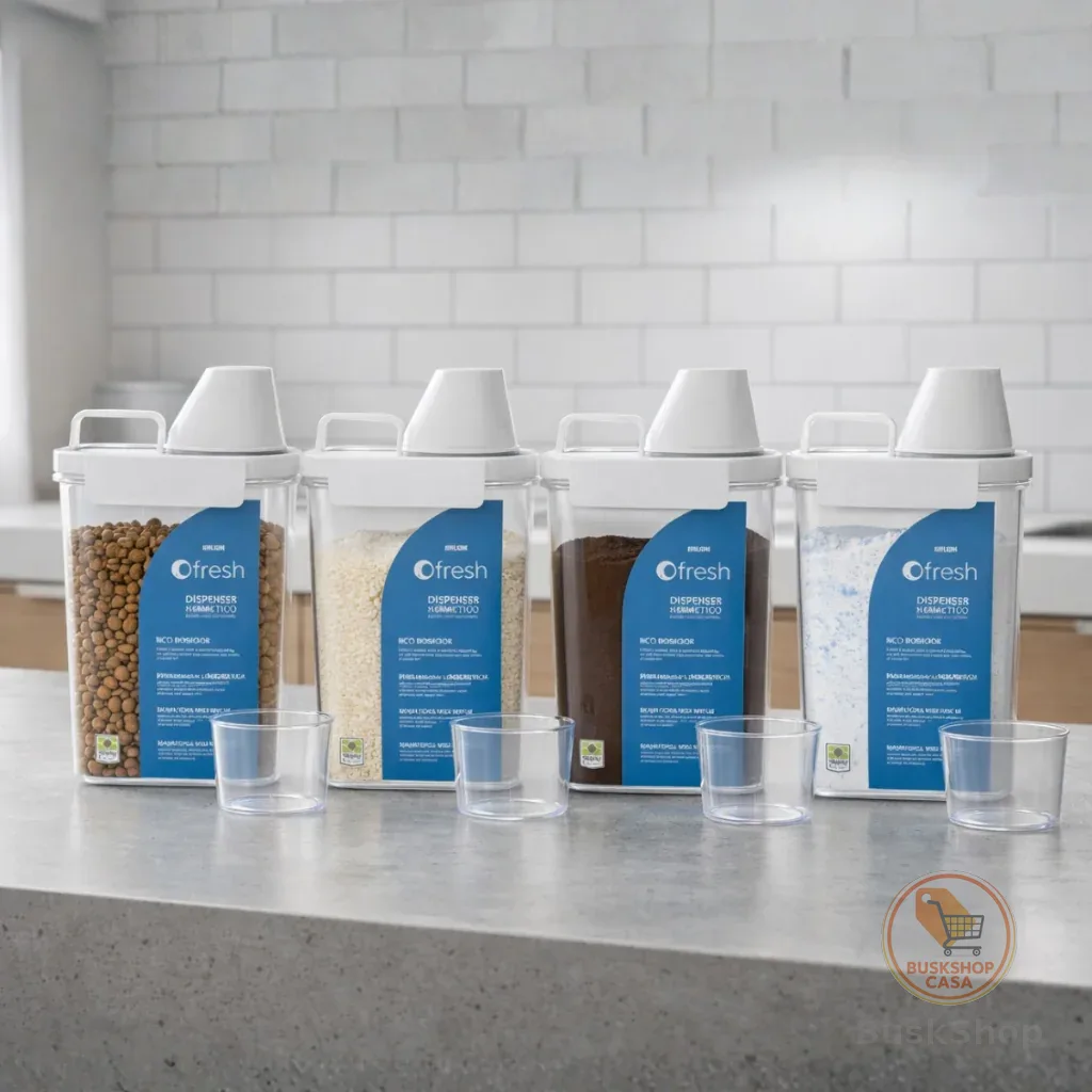 Kit 4 Dispenser Hermético 1500ml Com Copo Medidor Multiuso Organizador P/ Casa Sabão Alimento Ração
