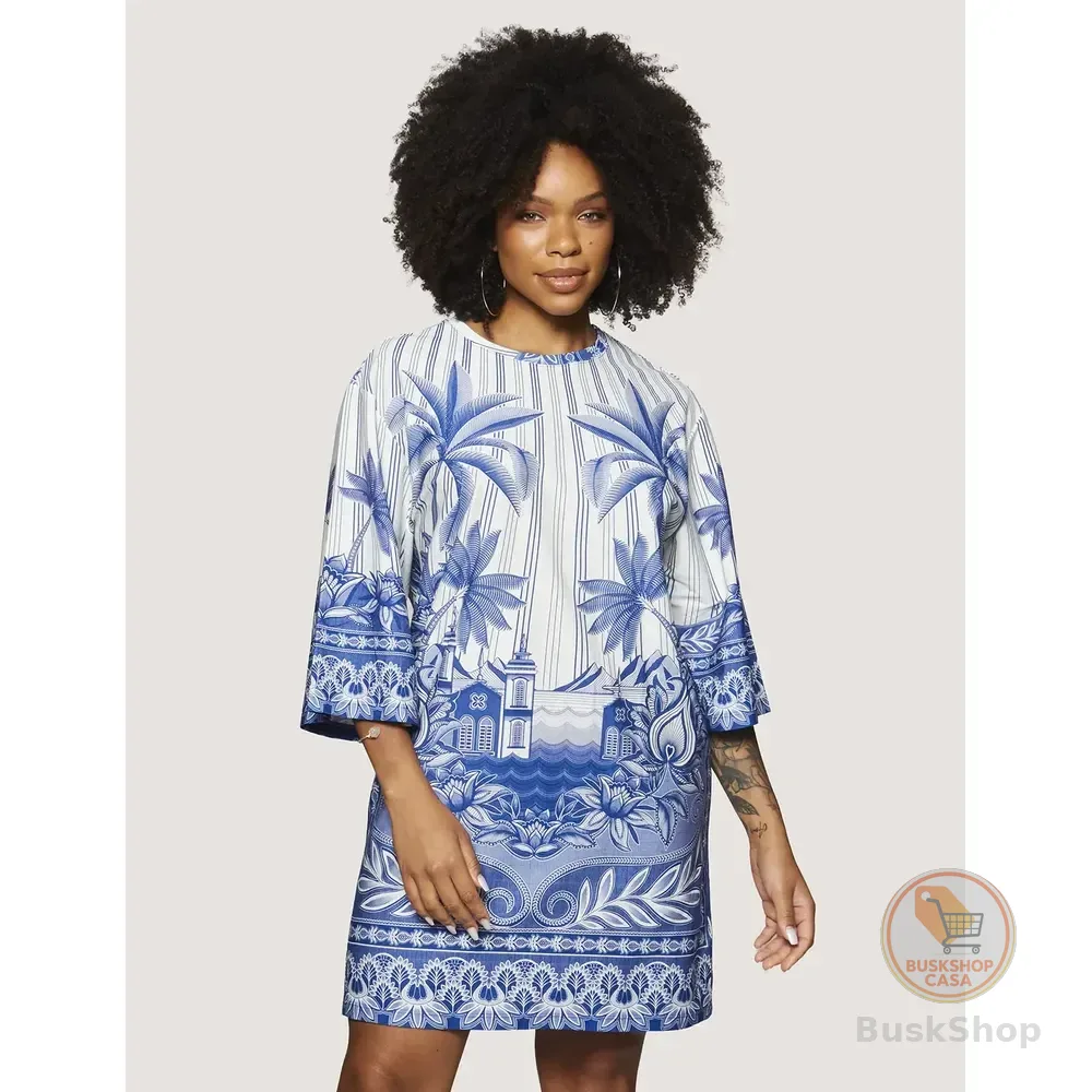 Vestido Tshirt Big Afeto Tropical Farm Afeto Tropical_local Malha_azul Cosmico Florido P