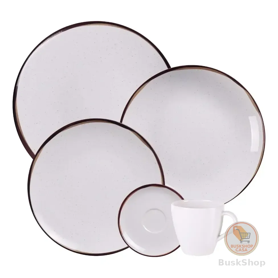 Aparelho De Jantar Canyon Em Porcelana Decorada 20 Peças Tramontina Off-white/branco/bege/marrom Filete