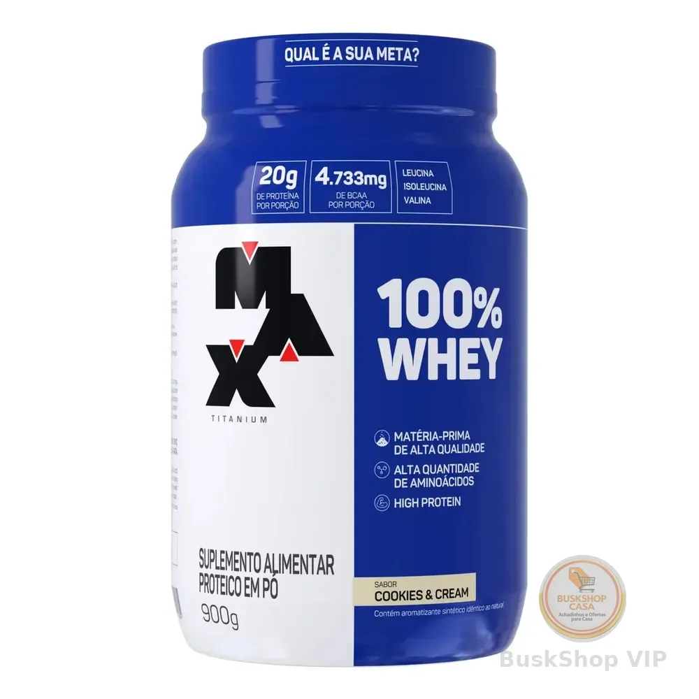Max Titanium Suplemento Em Pó 100% Whey Proteínas Sabor Cookies & Cream Em Pote De 900g