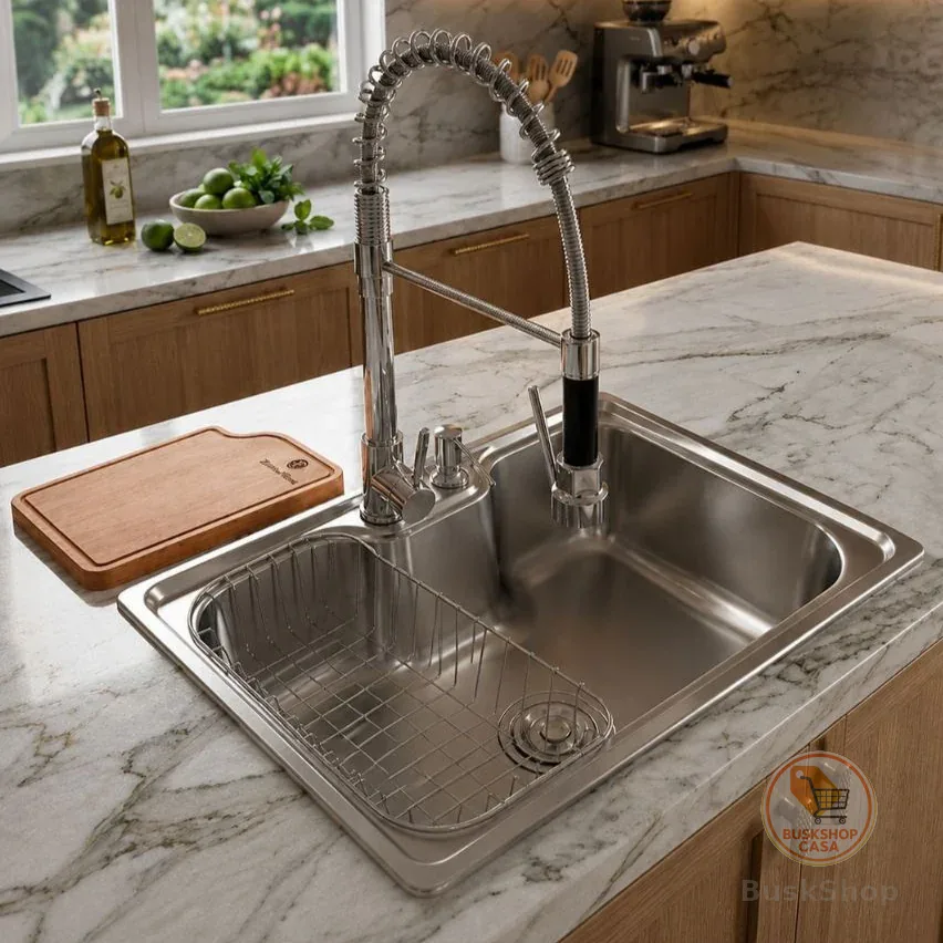 Cuba Cozinha Gourmet Inox Moderna Torneira Monocomando Tábua Completa Luxo
