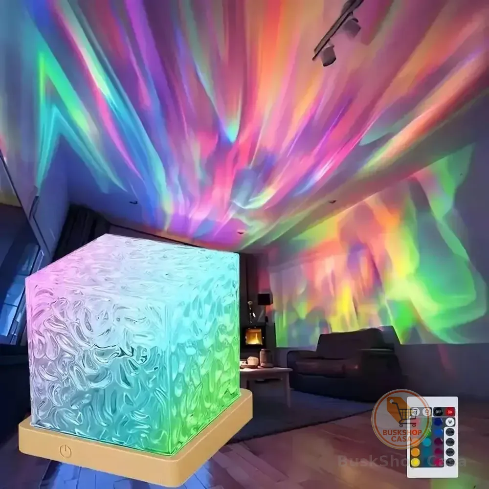 Luminaria Projetor Noturno Cubo Onda Do Mar Quarto Sala Mesa Branco Azul-celeste 127/220v