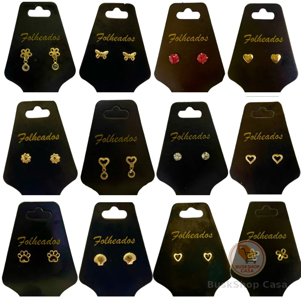 Brincos Femininos Pequenos Folheados a Ouro 18k Kit 10 Pares Sortidos Revenda Atacado Top Promoção