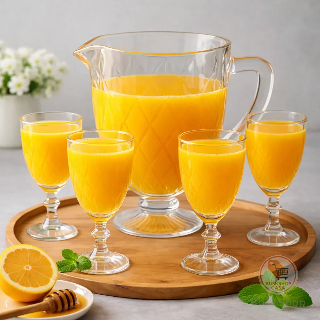 Jarra De Vidro 1,2l Com 4 Taças Diamond 5 Peças Transparente para Suco Água Drinks
