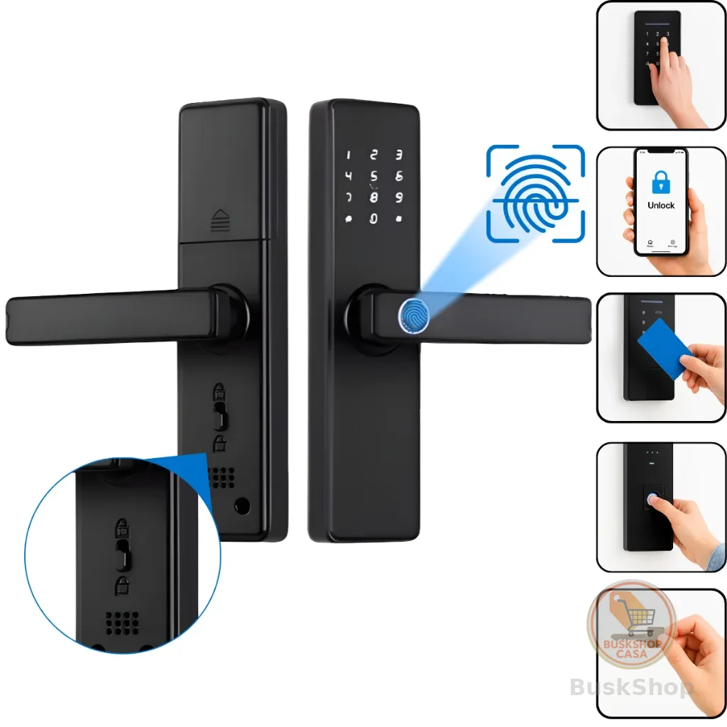 Fechadura Eletrônica Digital 5 em 1 Com Biometria, Bluetooth, Senha Touch, Chave e Tag