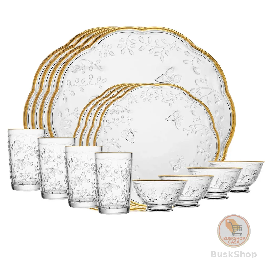 Jogo de Jantar 16 peças New Butterfly com Fio de Ouro Cristal Ecológico - Lyor
