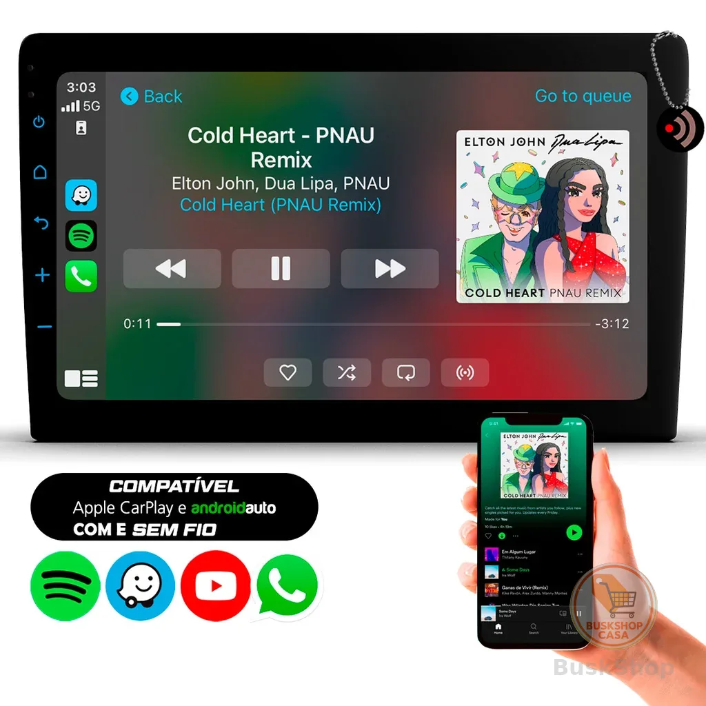 Central Multimídia Automotiva MP5 9 Polegadas Slim Full Touch CarPlay e Android Auto Com e Sem Fio