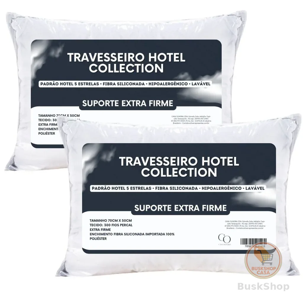 Kit 2 Travesseiro Extra Firme Hotel Collection Padrão Hotel Antialérgico Fibra Siliconada