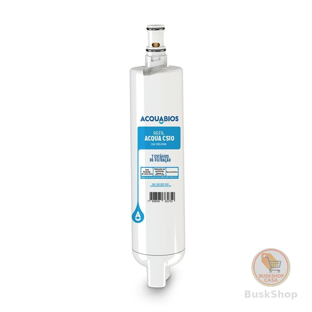 Refil Filtro De Água Acqua Cs10 3431 1005-0056 (Compatível Consul), Acquabios, Refil Filtro Purificador De Água, Branco, Ultra Filtração Com 7 Estágios E Equilíbrio Alcalino